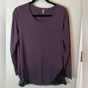 Vanity Plum Long Sleeve Scoop Neck Top with Crochet Trim